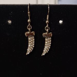 Gold-Toned CZ-Encrusted Horn or Tusk Dangle Earrings
